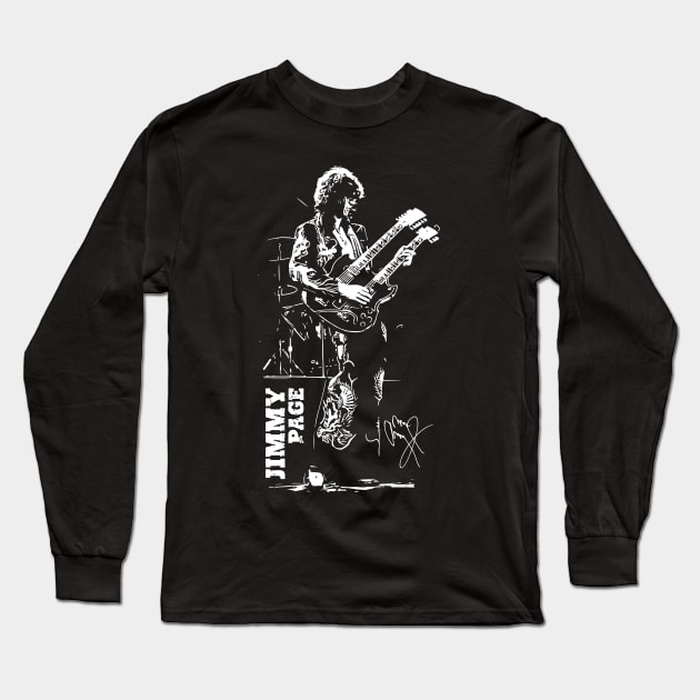 Jimmy Page Retro Guitar Long Sleeve T-Shirt by Playful Creatives